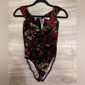 Floral crushed velvet bodysuit